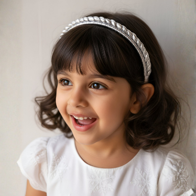 Choko Silver Braided Metallic Hairband for Girls | Elegant Party & Festive Headband