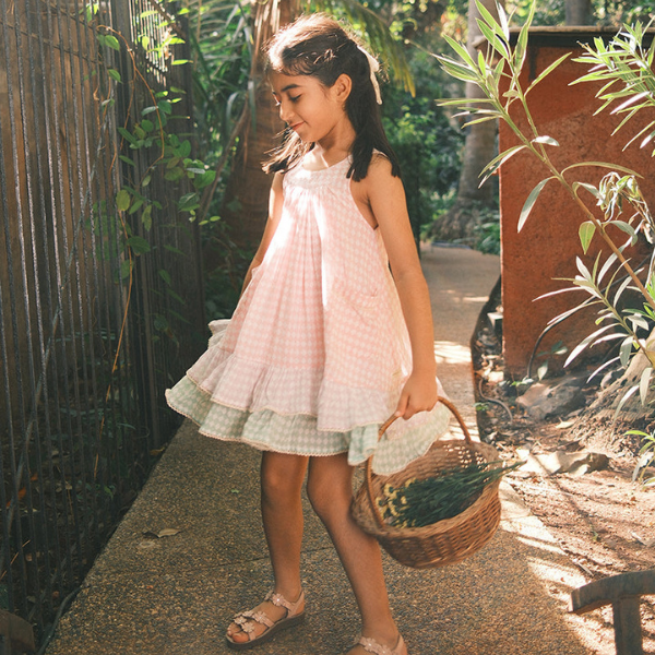 Pocketful of Sunsets dress in rhombus block print