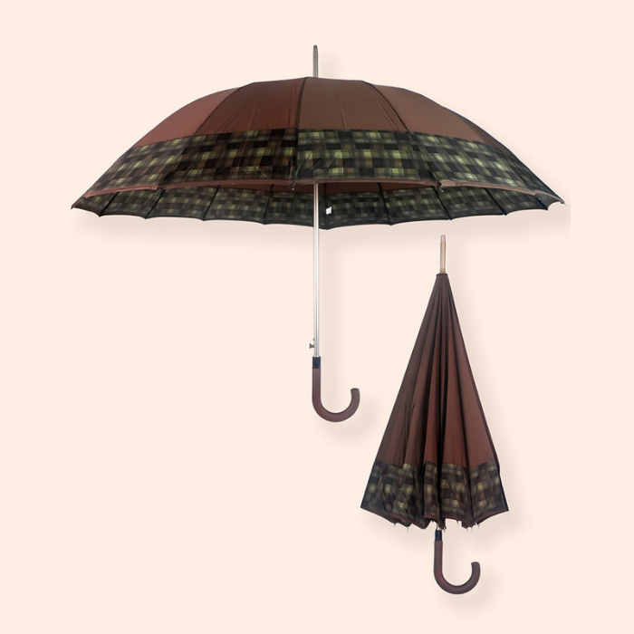 Brown Checks Large Canopy Size Umbrella for Adults
