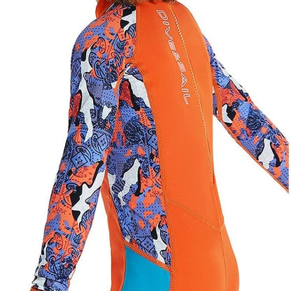 Full Sleeves Kids Swimwear Bright Orange & Blue Sunshine Printed Full Length, UPF 50+ with Free Washbag