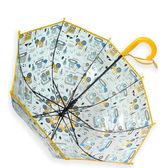 Yellow Dome style construction theme Transparent Umbrella for Kids, 1-5years