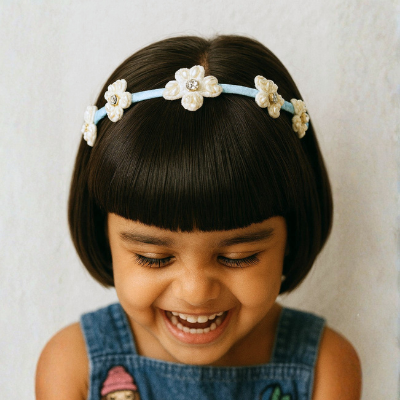 Choko Floral Beaded Hairband with Garden-Inspired Beads and Soft Hue for Girls - Light Blue