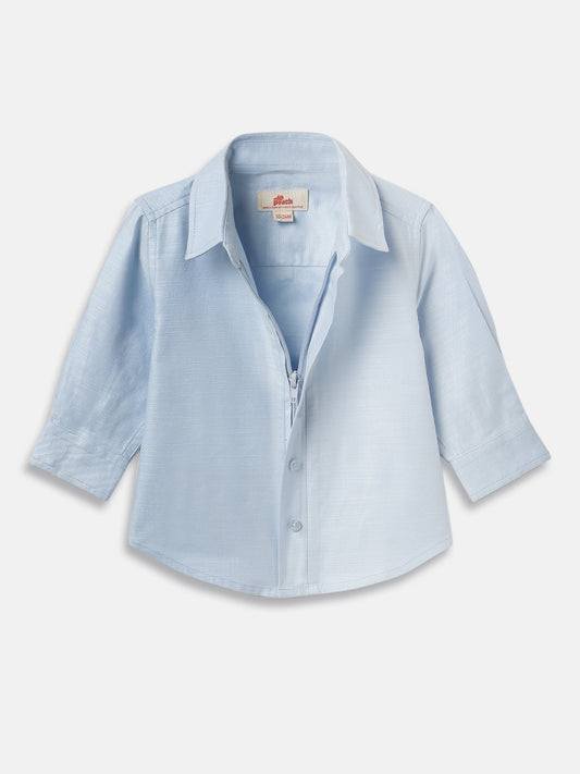 No Fuss Toddler Zip Shirt in Blue | Formal shirt with hidden zipper