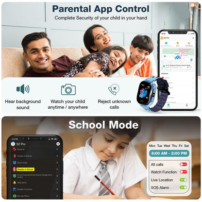 Sekyo S2 Pro Kids Smartwatch with Calling | GPS Location Tracking, SOS Alert, Camera, Safe Zone & Family Chat | 4G/5G SIM Support | App-Controlled | Long Battery Life