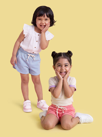 Everyday Basics: Value Pack of 2 100% Cotton Shorts For Girls (Pink and Blue)