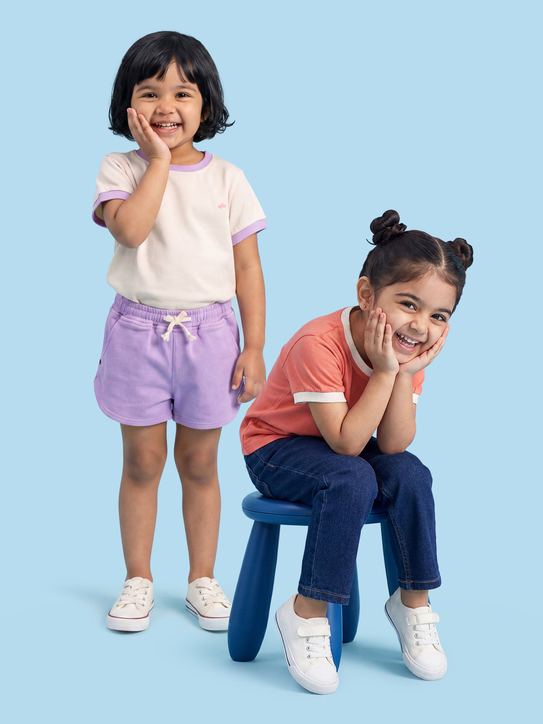 Everyday Basics: Value Pack of 2 100% Cotton T-shirt For Girls (Cream and Orange)