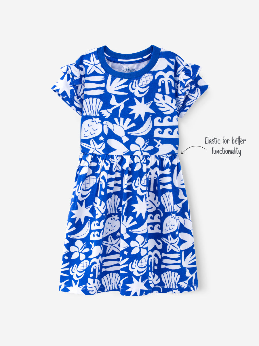 Abstract Paradise Premium Ruffle Sleeve Dress