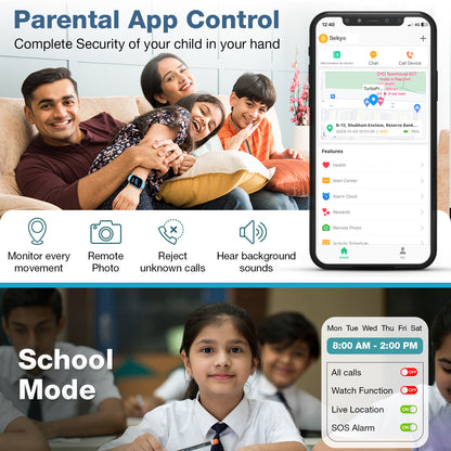 Sekyo Carepal Pro 4G Calling Smartwatch for Kids (Boys & Girls) | Video Call, GPS Tracker, SOS Emergency, Safe Zone Alert, Family Chat | SIM Support | App Control, Habit Coach, Math Games, Pedometer