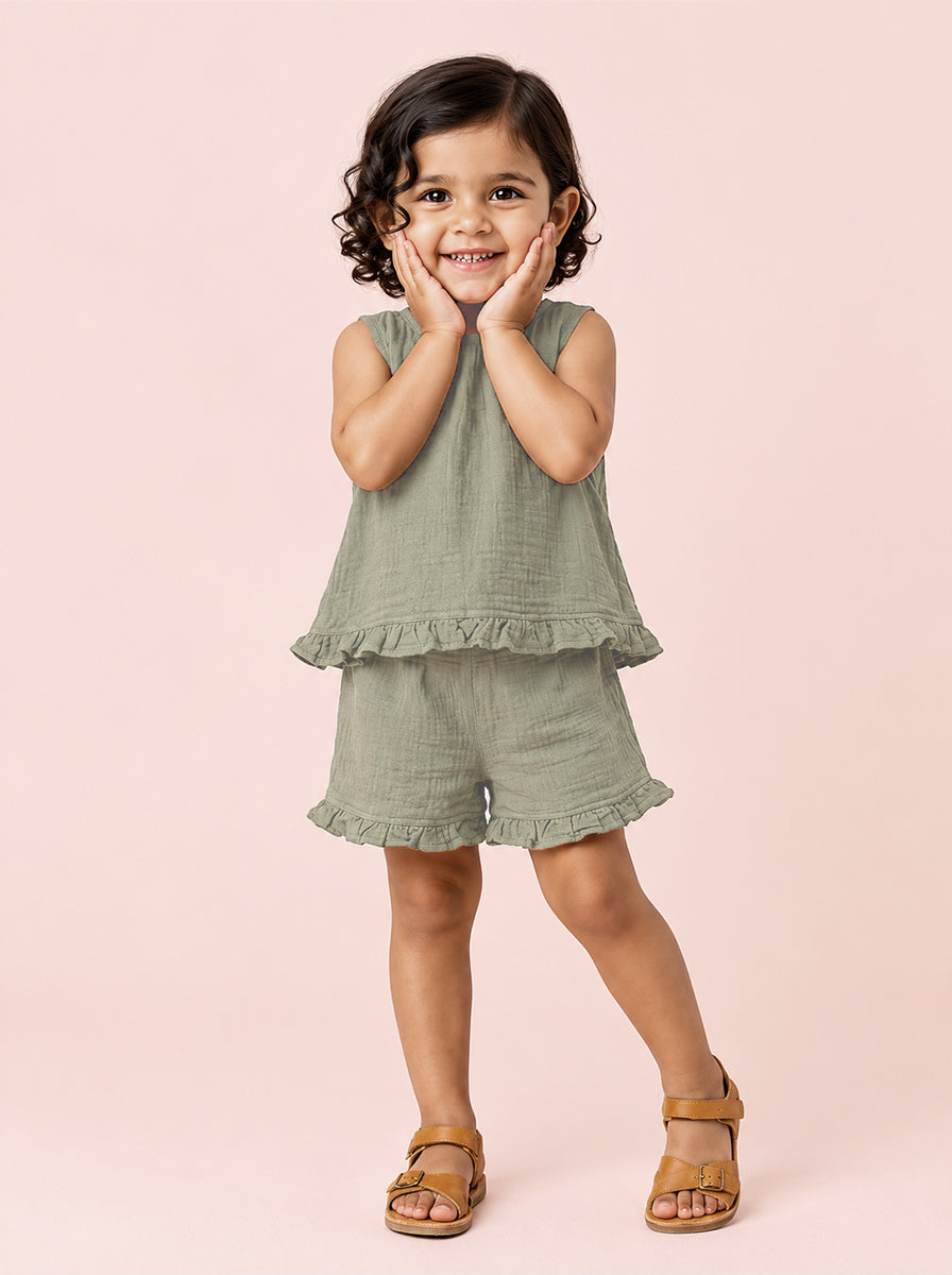 The Check This Out Coord Set for Girls (Olive Green)