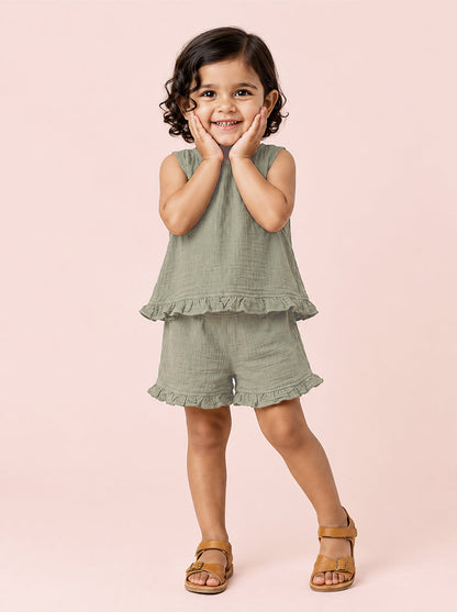 The Check This Out Coord Set for Girls (Olive Green)