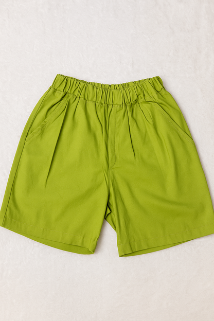 Cute cat Embossed T-Shirt and Green Shorts Set