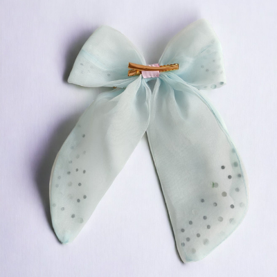 Choko Organza Bow Hairclip with Crystal Stone Embellishments - Blue & White