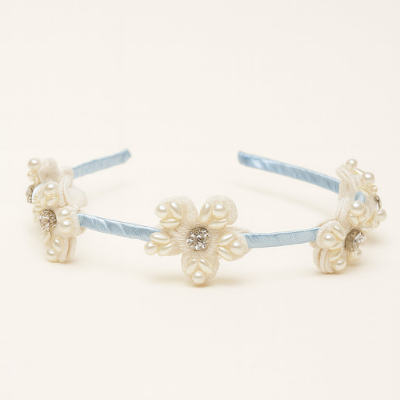 Choko Floral Beaded Hairband with Garden-Inspired Beads and Soft Hue for Girls - Light Blue