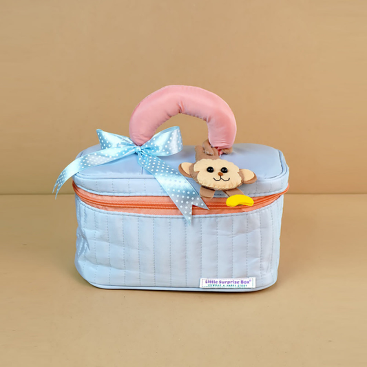 13 pcs Blue Monkey soft Satin pouch Newborn Hamper /Gift Box for Baby, 0-6 months