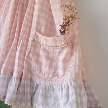 Pocketful of Sunsets dress in rhombus block print