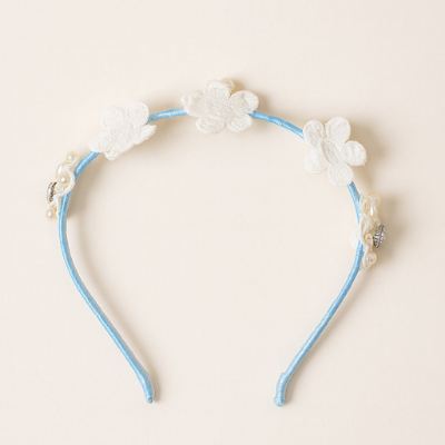 Choko Floral Beaded Hairband with Garden-Inspired Beads and Soft Hue for Girls - Light Blue