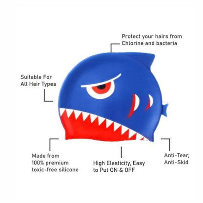 3d Navy Blue Red Eye Wrinkle, Silicone Kids Swim Cap, 5 years - 15 years