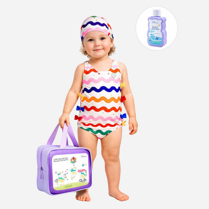 Multi Bows & Waves, Toddlers & Kids Swimwear with matching Swim Cap, plus Free Wash Bag & Free Swim Detergent