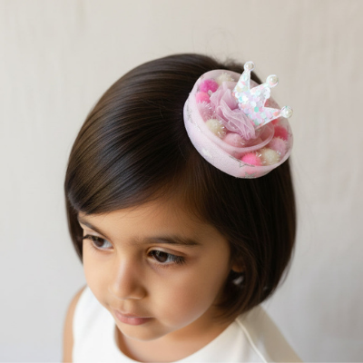 Choko Princess Crown Pom-Pom Fascinator Hair Clip – Pink Multi