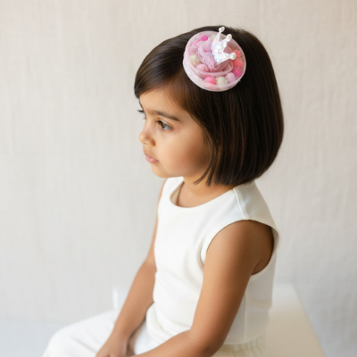 Choko Princess Crown Pom-Pom Fascinator Hair Clip – Pink Multi