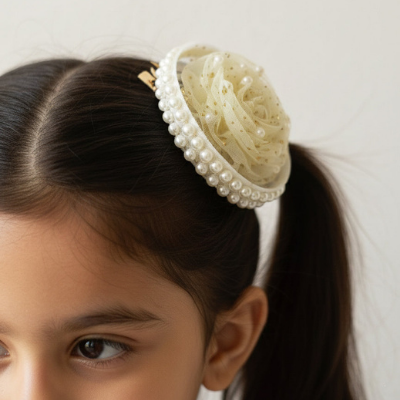 Choko Vintage Pearl Fascinator Hair Clip – Off White | Pearl & Gold Polka Dot