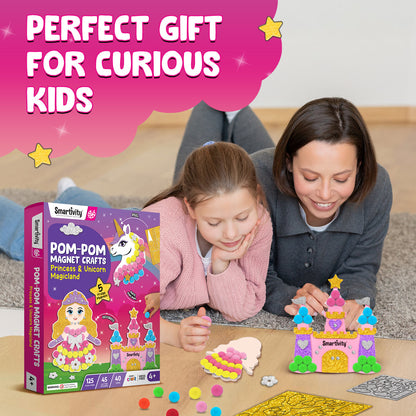 Smartivity POM POM MAGNET CRAFTS - Princess and Unicorn Magicland STEM Toy for Kids 4+