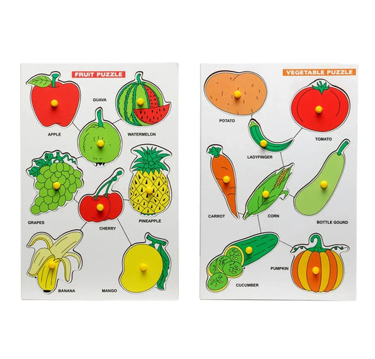Wooden Peg Fruit and Vegetables Puzzle Combo
