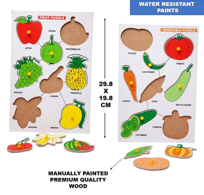 Wooden Peg Fruit and Vegetables Puzzle Combo