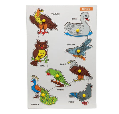 Wooden Peg Animals and Birds Puzzle Combo
