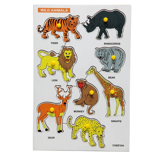 Wooden Peg Animals and Birds Puzzle Combo