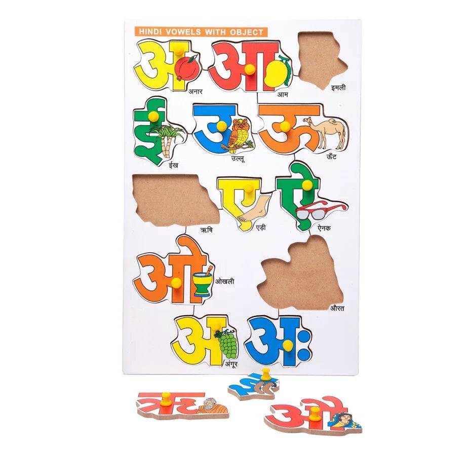 Wooden Peg Hindi Vowels & Alphabet Puzzle Combo