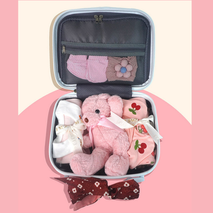 18 pcs Baby Pink Teddy Birthday Gift Hamper set for Baby Girl with travelling Suitcase,