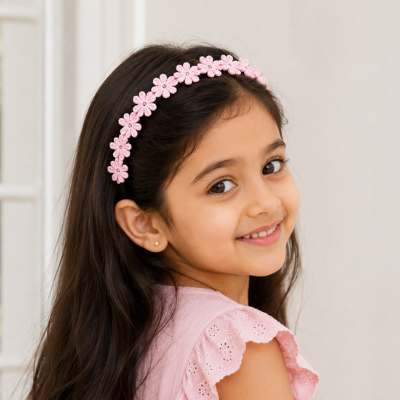 Choko Floral Lace Beaded Hair Band - Pretty in - Pink with Cream and White Pearls