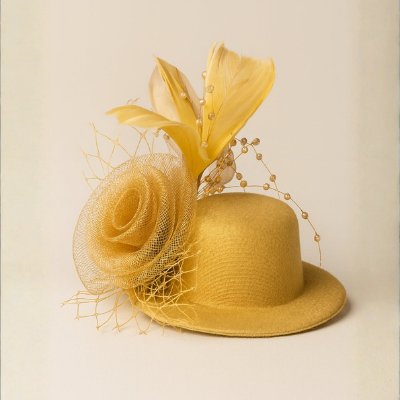 Choko Floral Mesh Rose Hat Alligator Hair Clip for Girls Elegant Party Festive Wear Style | yellow