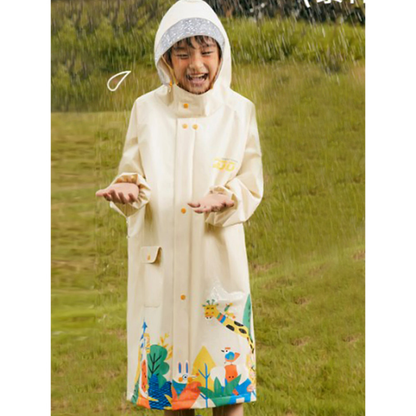 Cream Animal Print Knee Length Raincoat for Kids & Teens