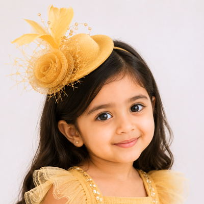 Choko Floral Mesh Rose Hat Alligator Hair Clip for Girls Elegant Party Festive Wear Style | yellow