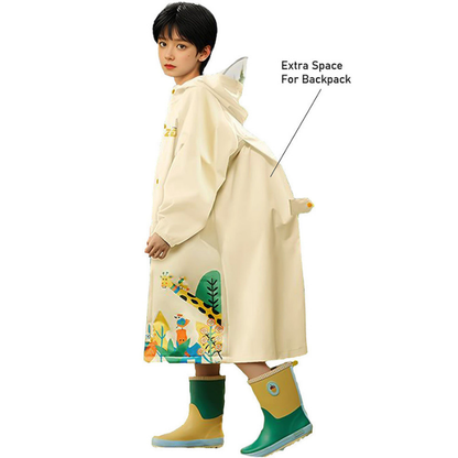 Cream Animal Print Knee Length Raincoat for Kids & Teens