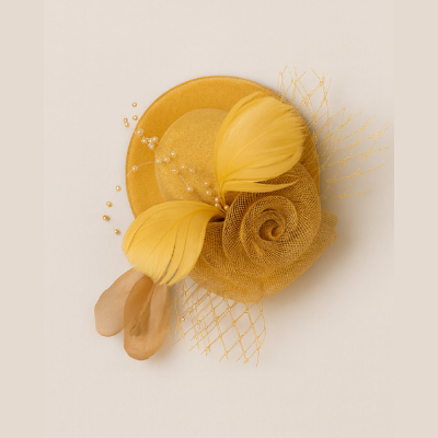 Choko Floral Mesh Rose Hat Alligator Hair Clip for Girls Elegant Party Festive Wear Style | yellow