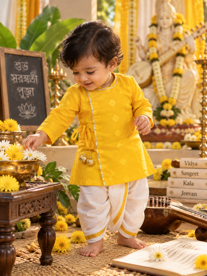 Basant Panchami Angarakha Kurta Set for Boys