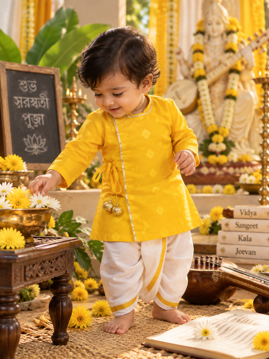 Basant Panchami Angarakha Kurta Set for Boys