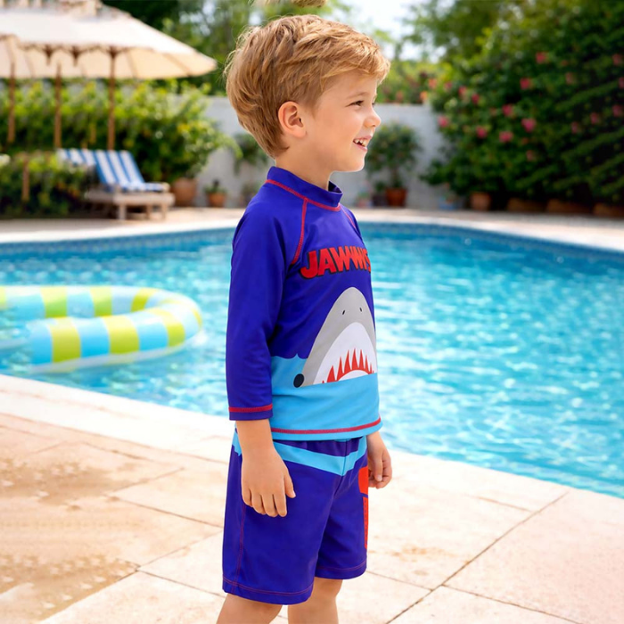 Jawws Shark, 2pcs Tshirt and shorts set, Toddlers & Kids Swimwear with Free Wash Bag & Free Swim Detergent