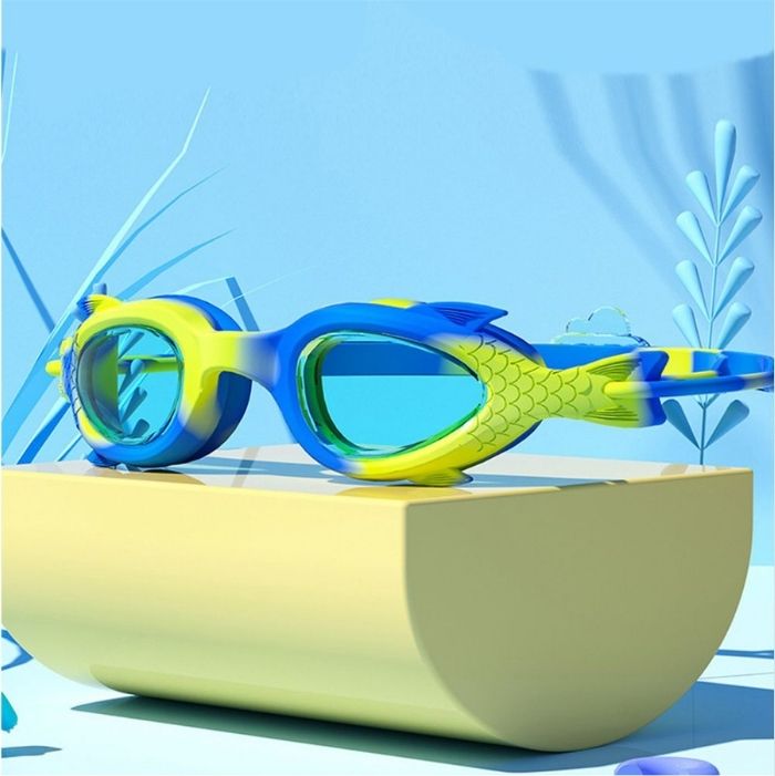 Yellow & Blue Fishtail Designed Frame, Anti-Fog UV Protection Leakproof Design Swim Goggles for Kids, 3 years - 8 years
