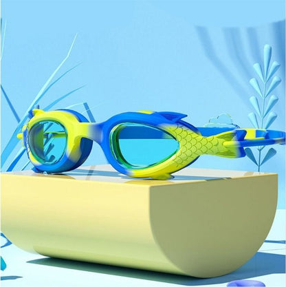 Yellow & Blue Fishtail Designed Frame, Anti-Fog UV Protection Leakproof Design Swim Goggles for Kids, 3 years - 8 years