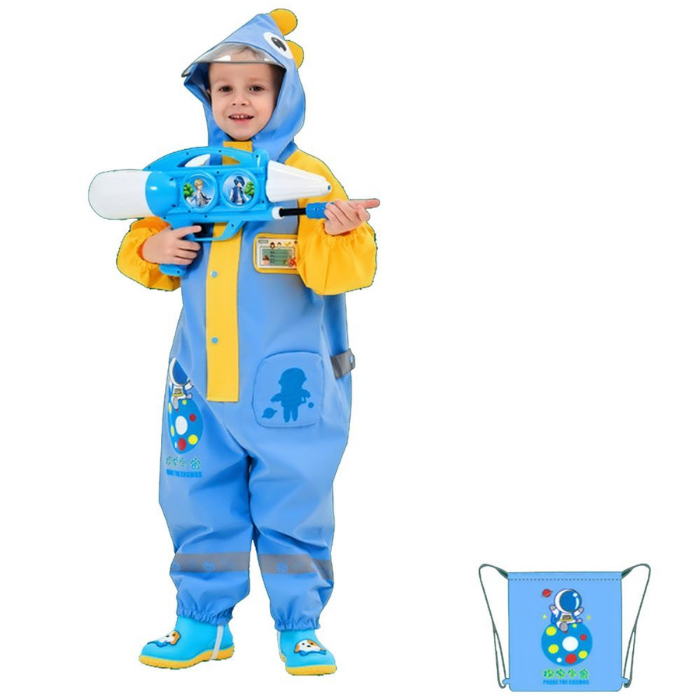 Blue & Yellow Space Full Jumpsuit Style Raincoat for Toddlers and Kids