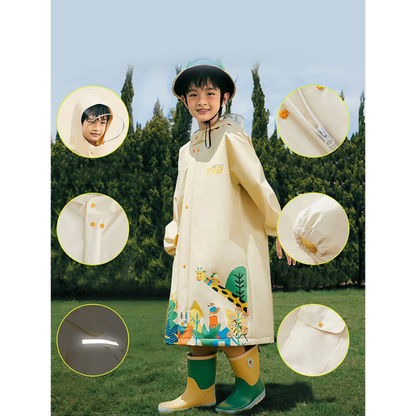 Cream Animal Print Knee Length Raincoat for Kids & Teens