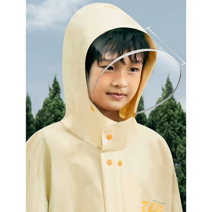 Cream Animal Print Knee Length Raincoat for Kids & Teens