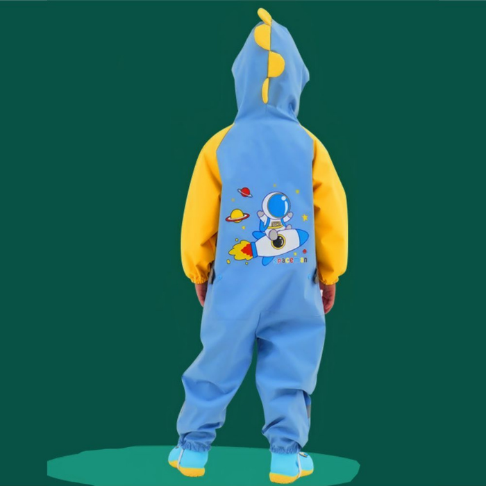 Blue & Yellow Space Full Jumpsuit Style Raincoat for Toddlers and Kids