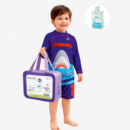 Jawws Shark, 2pcs Tshirt and shorts set, Toddlers & Kids Swimwear with Free Wash Bag & Free Swim Detergent