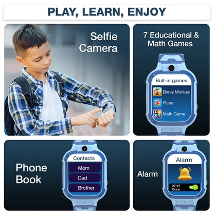Sekyo Carepal Pro 4G Calling Smartwatch for Kids (Boys & Girls) | Video Call, GPS Tracker, SOS Emergency, Safe Zone Alert, Family Chat | SIM Support | App Control, Habit Coach, Math Games, Pedometer