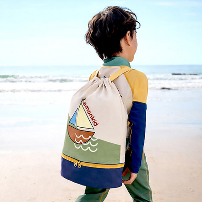 Beige Sailboat Kids Waterproof Swimming Bag/ Beach Bag